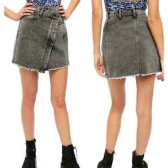 Free People Parker Denim Black Wrap Skirt - Picture 7 of 9